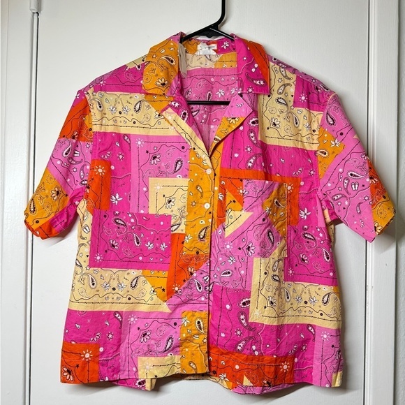 NWT Aerie Poplin Cotton Novelty Paisley Patchwork Button Front Pajama PJ Top XS - Picture 16 of 16